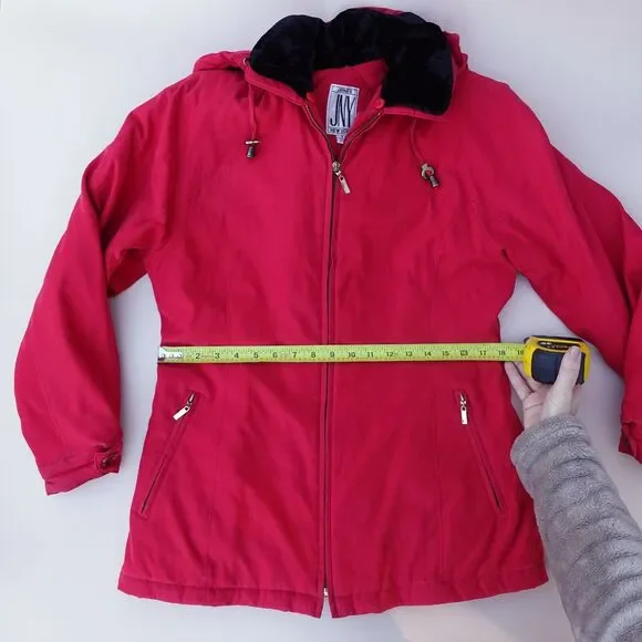 Vintage JNY Jones New York Jacket Women's S Red Removable Hood Full Zip 90s‎ - Picture 7 of 15